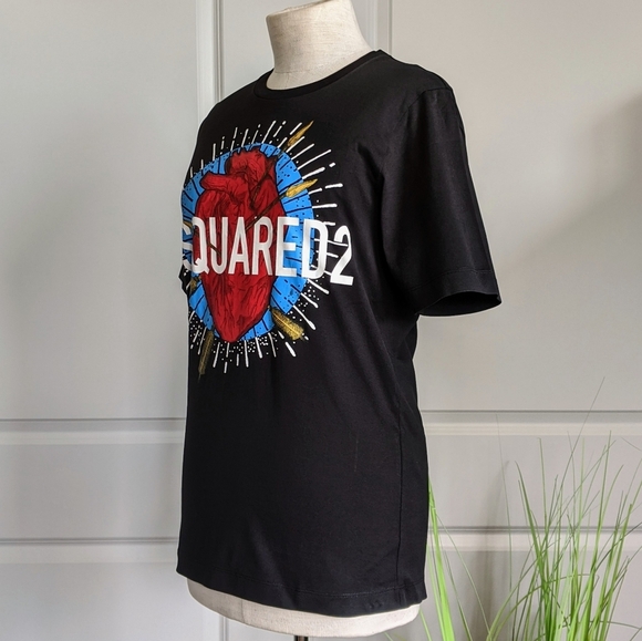 DSQUARED2 Tee Anatomical Heart Graphics Short Sleeve Rounded Collar Black M NWT - Picture 9 of 16